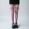 Medias de Red con Lazos de Encaje Recortados para Primavera Verano Pantimedias Estilo Y2K Chica Atrevida Pantalones de Red con Cordones Retro Japonés