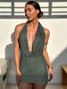 Vestido Bodycon Corto Desnudo de Cuello en V Profundo Ajustado Estilo Europeo y Americano Transfronterizo para Mujer, Moda de Verano, Pieza Única al por Mayor