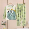 Pijamas de niña, primavera y otoño, jersey de cuello redondo con dibujos animados, ropa de casa de manga larga, traje para niños y niñas, ropa de casa