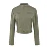Chaqueta de Cuero Corta Estilo Motocicleta Retro con Cuello Alto para Mujer 2026 Otoño Nueva Chaqueta Top Versátil Favorecedora y Adelgazante