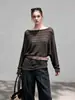 Nuevo Top de Punto Holgado de Manga Murciélago Hueca Estilo Coreano Perezoso a la Moda de un Solo Hombro para Mujer Otoño
