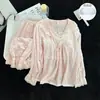 Pijama estilo palacio con copas para mujer, nuevo otoño e invierno talla grande algodón nube manga larga ropa de estar estilo princesa