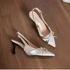 Novidade Primavera e Verão 2025 Sapatos de Salto Alto Stiletto Francês, Sandálias de Bico Fechado, Sapatos Femininos, Estilo Elegante e Feminino Sapatos de Bico Fino