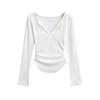 Blusa de manga larga plisada con cuello en V y abertura en la parte inferior, moda de invierno 2024, Amazon, para mujer, X92438
