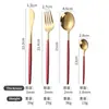 Venta Caliente Transfronteriza Cuchillo Tenedor Cuchara Portuguesa Juego de Cubiertos de Acero Inoxidable Cuchillo Tenedor Cuchara para Bistec Chapado en Oro Titanio Cuchara de Postre Nórdica