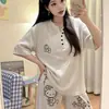 Pijama de manga corta y pantalón largo transfronterizo nuevo para mujer, colección primavera/otoño/verano 2026, talla grande, corte holgado, con patrones en relieve y adorables diseños de dibujos animados, adecuado para ropa de estar