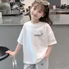 Camiseta de Manga Corta de Algodón Puro para Niñas, Nuevo Estilo Verano 2026, Top Versátil de Moda Estampado para Niños Pequeños y Mayores
