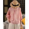 Camisa vintage para mujer, con dobladillo de encaje y costuras, de lino de color liso, para verano.