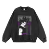 Sudadera Retro Distressed Streetwear Japonés Estampado Clásico de Cómic Peso Pesado Lavada con Capucha Casual Top Sudadera Comercio Exterior