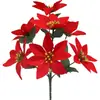 Flores de Navidad Artificiales con Etiquetas Europeas, Hojas Impresas en Seda, Ramo de Flor de Pascua de 7 Cabezas, Venta al por Mayor desde el Fabricante, Certificación Transfronteriza de Navidad