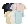 Ap26102-26 Camiseta de Manga Corta Color Macarrón Estilo Verano Estilo Coreano Corte Ajustado Ligeramente Transparente Cuello Semi Alto