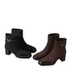 Novedad Otoño 2026 Botines Retro Elegantes Estilo Francés Británico Punta Cuadrada Suede Empalmado Tacón Grueso Cremallera Trasera Zapatos Individuales