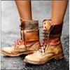 Estilo Popular de Aliexpress Botas de Cuero Retro para Mujer con Cordones Delanteros Botas de Caballero Botas de Suela Gruesa