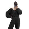 211342 Outono e Inverno Novo Europeu e Americano Cor Pura Cardigã com Capuz Moletom Conjunto Feminino de Duas Peças Conjunto de Calças de Moletom Casual da Moda