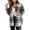 Amazon wish2022 Jaqueta de flanela europeia e americana casual xadrez com fivela manga longa camisa de lã casaco feminino