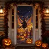 Bruxa de Halloween montada em uma vassoura, lanterna de abóbora, adesivo de porta de entrada de quintal, tira decorativa longa à prova d'água, decoração de festa para corredor