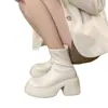 Botines blancos de algodón gruesos con plataforma y tacón robusto para mujer, nuevo estilo otoño e invierno 2026, botas ajustadas para mujeres menudas, botas estilo Martin