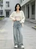 Jeans de perna reta com lavagem vintage Cleanfit, nova coleção de outono, textura de bigode de gato estilo americano, unissex, calça solta e casual