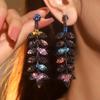 Brincos de folha longa com strass coloridos e luxuosos, transfronteiriços europeus e americanos, moda feminina, brincos elegantes, acessórios para orelha