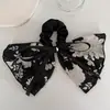 Estilo Francês Elegante Laço de Fita com Flores Anéis de Cabelo de Intestino Grande para Mulheres Novo Retro High-end Headline Adorno de Cabeça Gentil para Mulheres
