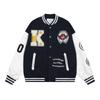 Chaqueta de béisbol americana para hombre, estilo motociclista, con bordado de letras sueltas y costuras de color en contraste. Fabricantes.