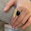 Anel de Cristal de Obsidiana Assimétrico de Luxo Francês Vintage Nicho Cristal Natural de Alta Qualidade Anel Aberto para Dedo