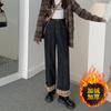 Outono e inverno novo bf cintura alta velo forrado jeans engrossado plus size menina gordinha solto emagrecimento em linha reta turn-up calças de perna larga