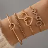 Pulsera de Diamante con Forma de Corazón de Moda Europea y Americana Transfronteriza Conjunto Simple Personalizado de Pulsera de Flecha Conjunto de Cuatro Piezas para Mujeres