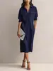 2026 Europeo y Americano transfronterizo Amazon Wish vestido nuevo para mujer de comercio exterior primavera, verano, otoño color liso solapa botón