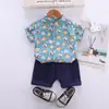 Novo Traje de Verão 2023 Estilo Coreano para Meninos Estampa Completa de Coelho Manga Curta Moda Verão para Bebês Traje Bonito