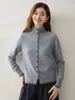 Suéter cardigan de punto suelto de manga larga para mujer, estilo coreano, nuevo para otoño, con cuello semi-alto y borde de contraste, con sentido del diseño