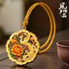 Pingente Nacional Qingluan Peônia Artesanal Puro Esmalte Tendência Nacional Joia Colar Novo Estilo Chinês Fênix Peônia Ornamento Dourado
