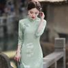 Princesa Jin Jin novo outono retrô verde fresco estilo fada para menina elegante crepe Jinhe cheongsam artístico