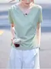 Camiseta verde de manga corta con cuello en V para mujer, nuevo estilo verano 2026, diseño irregular cruzado en la cintura, top corto, exclusivamente para ventas transfronterizas