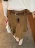 Foto real~Novo estilo de outono saia assimétrica retrô estilo americano com cinto, design único, saia evasê cool e chique