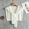 Xale Pequeno de Tricô Estilo Coreano com Design Vazado, Peça de Roupa para Ambientes com Ar Condicionado, Xale Elegante com Amarração, Xale Multifuncional 87