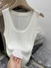 Camisola de Tricô Fina e Macia para Mulheres, Mistura de Lã, Top Fino com Decote U Sexy para Usar por Baixo, Sem Mangas