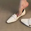 Mocasines de piel de oveja para mujer, estilo retro, versátiles, adelgazantes y fáciles de llevar, con punta cuadrada y tacón grueso