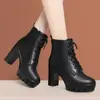 Botas Martin de tacón grueso para mujer, botines cortos para mujer, tacón alto, suela gruesa, impermeables, plataforma 2026 Otoño/Invierno, nuevos, punta redonda, con cordones, zapatos de cuero para mujer