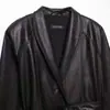 Para Comercio Exterior Europeo y Americano Transfronterizo Ropa de Mujer Aliexpress Más Vendido Moda Otoño Versátil Negro con Cordones Cintura Ajustada Chaqueta de Cuero Sintético