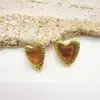 Brincos de Aço Inoxidável Estilo Europeu e Americano, Brincos Artísticos Retrô Elegantes em Forma de Coração com Pedras Preciosas, Brincos de Luxo Leve Estilo Francês Venda por Atacado