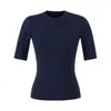 Camiseta Lisa de Color Sólido Moderna y Elegante con Cuello Redondo Pequeño y Mangas Medias, Nuevo Modelo de Primavera, Capa Base Versátil y de Corte Ajustado para Mujer