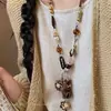 Colar longo com franjas estilo boho para mulheres, corrente de suéter de nicho inspirada no Zen vintage, acessório versátil estilo floresta da província de Yunnan