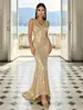 Vestido de malha com lantejoulas e strass, decote V, customizado 2026 Europeu e Americano, elegante vestido de noite bodycon que afina a cintura