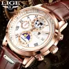 LIGE Nuevo Reloj de Cuarzo para Hombre con Tres Ojos y Seis Manos Transfronterizo, Elegante Multifuncional Resistente al Agua