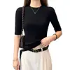 Ludao Story Nova Camiseta Feminina Manga Média Gola Redonda Slim Fit, Ombro Reto, Emagrecedora, Versátil, Alta Elasticidade, Top Tendência