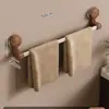 Ventosa Nogal Toallero Perchero de Almacenamiento Montado en la Pared para Baño sin Perforaciones Barra para Colgar Toallas Toallero de Baño
