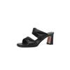 Verano nuevo estilo una palabra sandalias de tacón alto elegantes para mujer color nude tacón grueso punta redonda punta abierta moda zapatillas simples