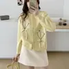 Cárdigan de punto hecho a mano, versátil y suave, estilo coreano, con bordado floral y cuello redondo, nuevo suéter de otoño e invierno con lazo para mujer
