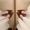 Zapatos de Tacón Alto Estilo Francés con Punta Fina, Gamuza, Zapatos de Moda Primavera y Otoño, Tacones Delgados, 2025 Invierno Nuevo Zapatos de Salón de Boca Baja Estilo Hada